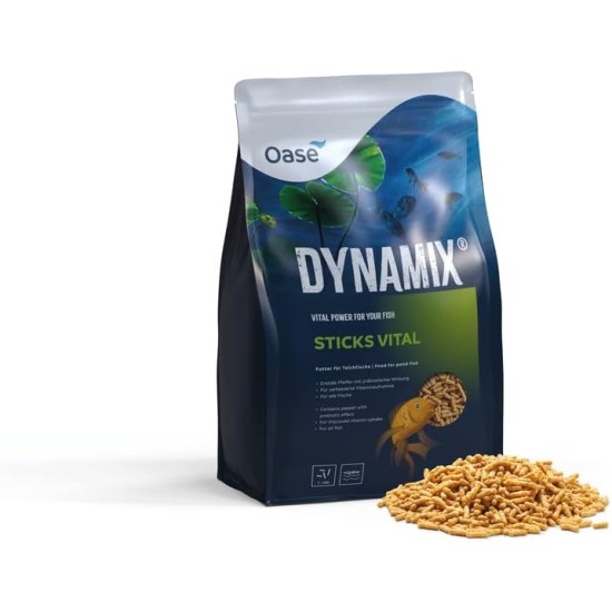 OASE Dynamix Sticks Vital 4 L, Fish Food, Pond Fish Food, Complete Food, Rich Pond Sticks with Vitamins and Minerals, Even Growth, Iridescent Colours OASE Dynamix Sticks Vital 4 L, Fish Food, Pond Fish Food, Complete Food, Rich Pond Sticks with Vitamins and Minerals, Even Growth, Iridescent Colours