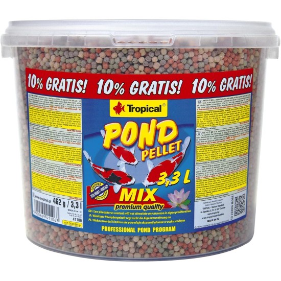 Pond Pellet Mix 3.3 L / 462 g - Food for Koi & Goldfish - Tropical Pellet Food for Ornamental Fish in Garden Pond - Colour-Promoting & with Reduced Phosphorus Content Pond Pellet Mix 3.3 L / 462 g - Food for Koi & Goldfish - Tropical Pellet Food for Ornamental Fish in Garden Pond - Colour-Promoting & with Reduced Phosphorus Content