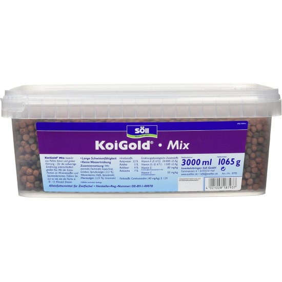 Söll KoiGold Mix, 3 L, Koi Food in Pellet Form (2-5 mm), Full Supply of All Koi, with Spirulina and Sea Algae, without Water Turbidity Söll KoiGold Mix, 3 L, Koi Food in Pellet Form (2-5 mm), Full Supply of All Koi, with Spirulina and Sea Algae, without Water Turbidity