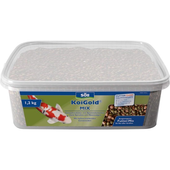 Söll KoiGold Mix, 3 L, Koi Food in Pellet Form (2-5 mm), Full Supply of All Koi, with Spirulina and Sea Algae, without Water Turbidity Söll KoiGold Mix, 3 L, Koi Food in Pellet Form (2-5 mm), Full Supply of All Koi, with Spirulina and Sea Algae, without Water Turbidity