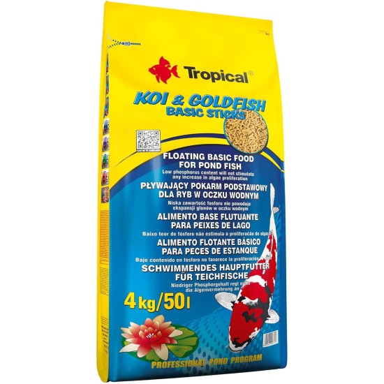 TROPICAL Koi and Goldfish Basic Sticks, Single Pack 1 x 4 Kg TROPICAL Koi and Goldfish Basic Sticks, Single Pack 1 x 4 Kg