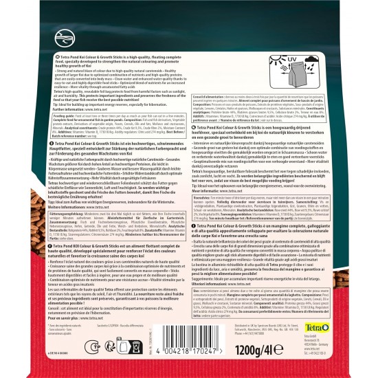 Tetra Pond Koi Sticks Colour and Growth, Premium Fish Food for All Koi Fish, 4 Litre Tetra Pond Koi Sticks Colour and Growth, Premium Fish Food for All Koi Fish, 4 Litre