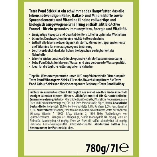 Tetra Pond Sticks, Fish Food for Pond Fish, for Healthy Fish and Clear Water in the Garden Pond, Various Sizes Tetra Pond Sticks, Fish Food for Pond Fish, for Healthy Fish and Clear Water in the Garden Pond, Various Sizes