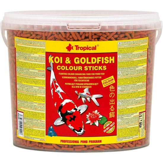 Tropical KOI & Goldfish Colour Sticks 5L / 430g - Complete Pond Fish Food, Colour-Enhancing Swimming Food for All Coloured Koi, Goldfish Tropical KOI & Goldfish Colour Sticks 5L / 430g - Complete Pond Fish Food, Colour-Enhancing Swimming Food for All Coloured Koi, Goldfish