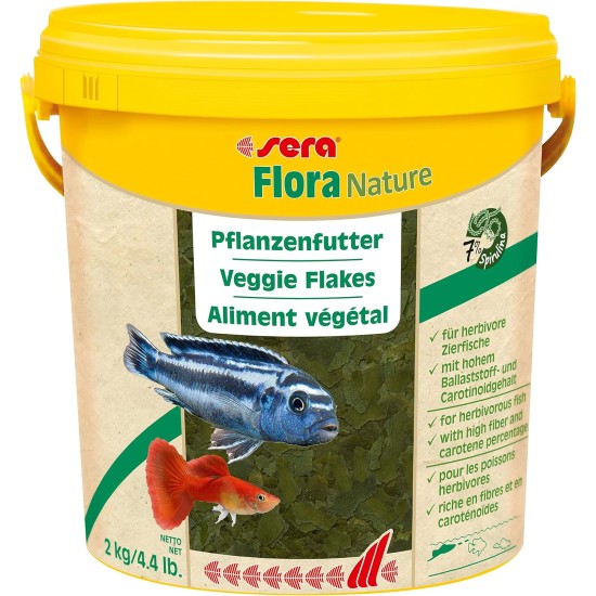 sera Flora Nature 10 L (2 kg) Plant Food Made from Flakes with Fibre & Carotenoid Rich Ingredients, Flake Food for Aquarium, Fish Food with High Usability (Thus Less Algae) sera Flora Nature 10 L (2 kg) Plant Food Made from Flakes with Fibre & Carotenoid Rich Ingredients, Flake Food for Aquarium, Fish Food with High Usability (Thus Less Algae)