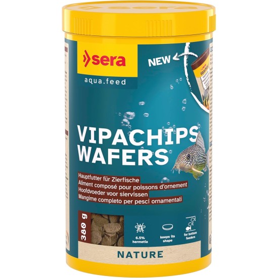 sera Vipachips Nature 1 L Main Staple Food Made of Chips with 4% Insect Flour, Fish Food for All Bottom-Dwellers, With Very High Food Usability And Thus Less Algae sera Vipachips Nature 1 L Main Staple Food Made of Chips with 4% Insect Flour, Fish Food for All Bottom-Dwellers, With Very High Food Usability And Thus Less Algae
