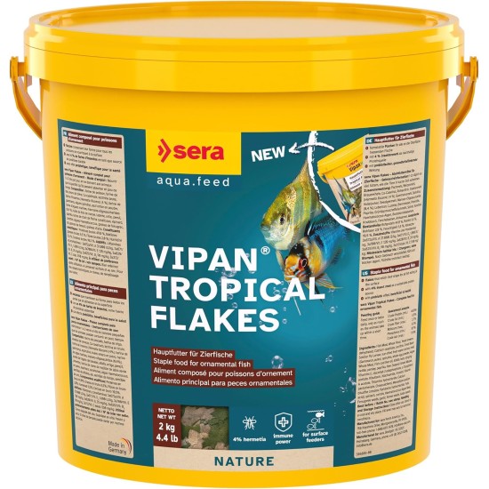 sera Vipan Nature 21 L (4 kg) Staple Food with 4% Insect Flour and Prebiotic Effect, Flake Food for Aquarium, Fish Food with Very High Usability and Thus Less Algae sera Vipan Nature 21 L (4 kg) Staple Food with 4% Insect Flour and Prebiotic Effect, Flake Food for Aquarium, Fish Food with Very High Usability and Thus Less Algae