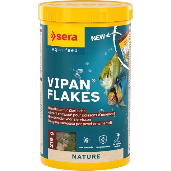 sera Vipan Nature 21 L (4 kg) Staple Food with 4% Insect Flour and Prebiotic Effect, Flake Food for Aquarium, Fish Food with Very High Usability and Thus Less Algae sera Vipan Nature 21 L (4 kg) Staple Food with 4% Insect Flour and Prebiotic Effect, Flake Food for Aquarium, Fish Food with Very High Usability and Thus Less Algae