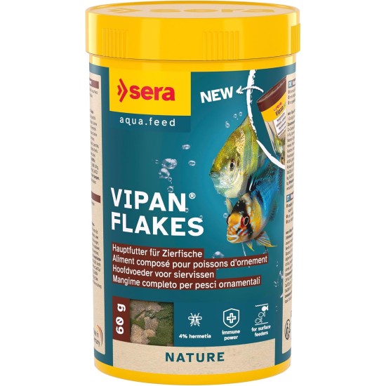 sera Vipan Nature 21 L (4 kg) Staple Food with 4% Insect Flour and Prebiotic Effect, Flake Food for Aquarium, Fish Food with Very High Usability and Thus Less Algae sera Vipan Nature 21 L (4 kg) Staple Food with 4% Insect Flour and Prebiotic Effect, Flake Food for Aquarium, Fish Food with Very High Usability and Thus Less Algae