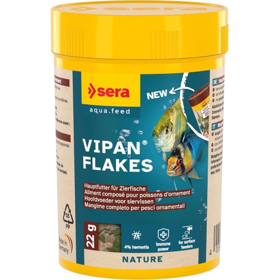sera Vipan Nature 21 L (4 kg) Staple Food with 4% Insect Flour and Prebiotic Effect, Flake Food for Aquarium, Fish Food with Very High Usability and Thus Less Algae sera Vipan Nature 21 L (4 kg) Staple Food with 4% Insect Flour and Prebiotic Effect, Flake Food for Aquarium, Fish Food with Very High Usability and Thus Less Algae