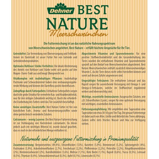 Dehner Best Nature Adult Rodent Food, Guinea Pig Food Pellets, 3 kg Dehner Best Nature Adult Rodent Food, Guinea Pig Food Pellets, 3 kg