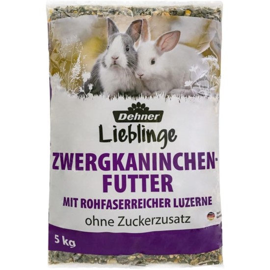 Dehner Dwarf Rabbit Food, Brand Quality Rabbit Food, Complete Feed for Rabbits, Rodent Food without Added Sugar and Preservatives, with Alfalfa and Carrot, Adult, 5 kg Dehner Dwarf Rabbit Food, Brand Quality Rabbit Food, Complete Feed for Rabbits, Rodent Food without Added Sugar and Preservatives, with Alfalfa and Carrot, Adult, 5 kg
