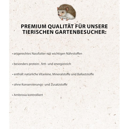 Dehner Natura Hedgehog Menu, Species-Appropriate Hedgehog Food, Wet Food, Complete Food, Special Food, All-Year Feeding, Wintering, Protein Rich, 16 x 100 g Dehner Natura Hedgehog Menu, Species-Appropriate Hedgehog Food, Wet Food, Complete Food, Special Food, All-Year Feeding, Wintering, Protein Rich, 16 x 100 g