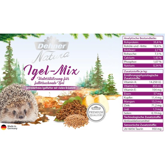 Dehner Natura Premium Hedgehog Food, Hedgehog Mix, Complete Food for Hedgehogs, High-Protein / Grain-Free / Natural Nutrition, 2 kg Dehner Natura Premium Hedgehog Food, Hedgehog Mix, Complete Food for Hedgehogs, High-Protein / Grain-Free / Natural Nutrition, 2 kg