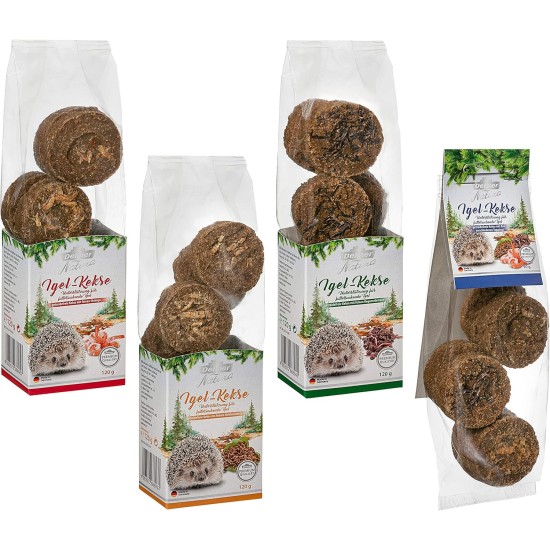 Dehner Natura Premium Hedgehog Food, Hedgehog Snack, Protein Biscuits, Supplementary Food for Hedgehogs, Protein Rich / Species-Appropriate, Mix of Different Varieties, 4 x 120 g (450 g)