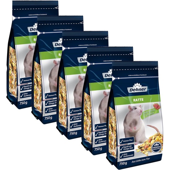 Dehner Premium Rodent Feed, Rat Food, 5 x 750 g (3.75 kg) Dehner Premium Rodent Feed, Rat Food, 5 x 750 g (3.75 kg)