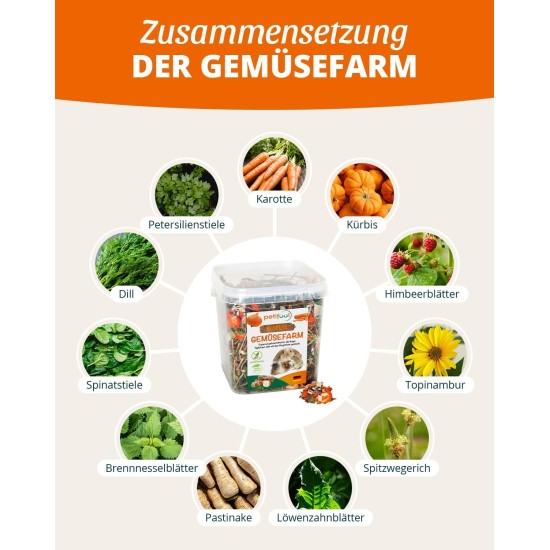 Gemüsefarm (vegetable farm), 500 g, supplementary feed for rodents, natural rodent feed for rabbits, guinea pigs, hamsters, chinchilla & more, no artificial additives, 100% natural, species-appropriate feed Gemüsefarm (vegetable farm), 500 g, supplementary feed for rodents, natural rodent feed for rabbits, guinea pigs, hamsters, chinchilla & more, no artificial additives, 100% natural, species-appropriate feed