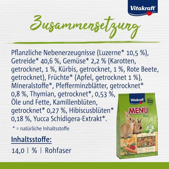 Vitakraft Menu Vital, Dwarf Rabbit Feed, with Herbs and Vegetables, Raw Fibre-Rich, No Added Sugar (3 x 5 kg) Vitakraft Menu Vital, Dwarf Rabbit Feed, with Herbs and Vegetables, Raw Fibre-Rich, No Added Sugar (3 x 5 kg)