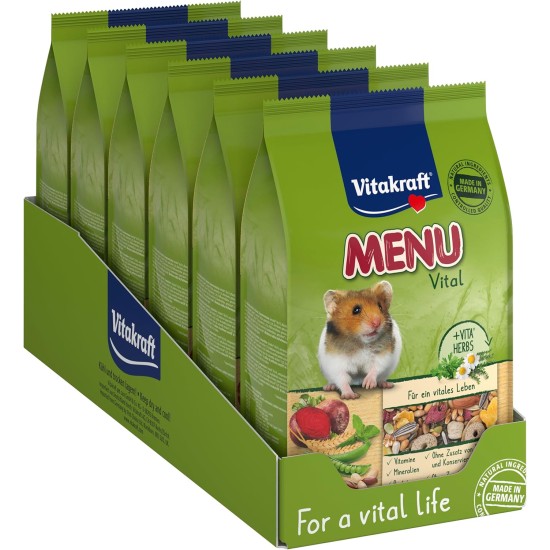 Vitakraft Menu Vital Hamster Food with Vegetables with Nuts, with Vital Vitamins and Minerals, No Added Sugar and Grains (6 x 400 g) Vitakraft Menu Vital Hamster Food with Vegetables with Nuts, with Vital Vitamins and Minerals, No Added Sugar and Grains (6 x 400 g)