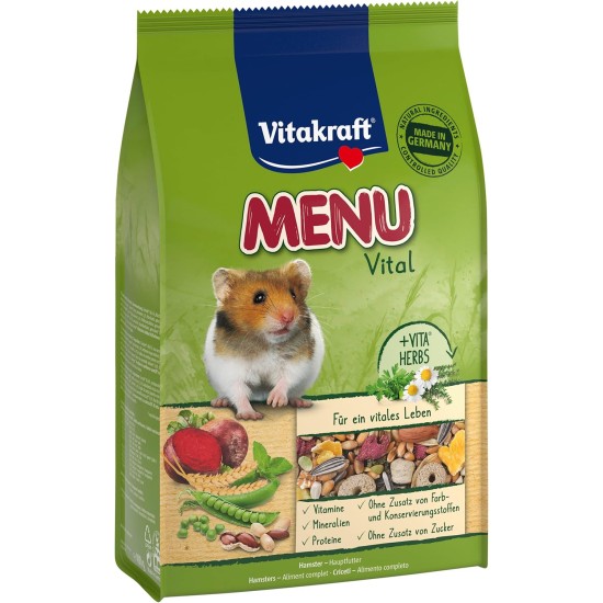 Vitakraft Menu Vital Hamster Food with Vegetables with Nuts, with Vital Vitamins and Minerals, No Added Sugar and Grains (6 x 400 g) Vitakraft Menu Vital Hamster Food with Vegetables with Nuts, with Vital Vitamins and Minerals, No Added Sugar and Grains (6 x 400 g)