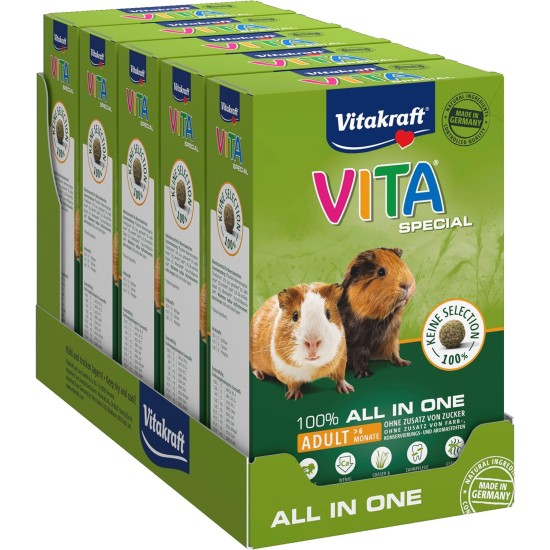 Vitakraft Vita Special Adult - Main Food for Guinea Pigs, Grasses and Herbs, Low Calcium Content, for Healthy Coat, No Added Sugar and Grains (5 x 600 g) Vitakraft Vita Special Adult - Main Food for Guinea Pigs, Grasses and Herbs, Low Calcium Content, for Healthy Coat, No Added Sugar and Grains (5 x 600 g)