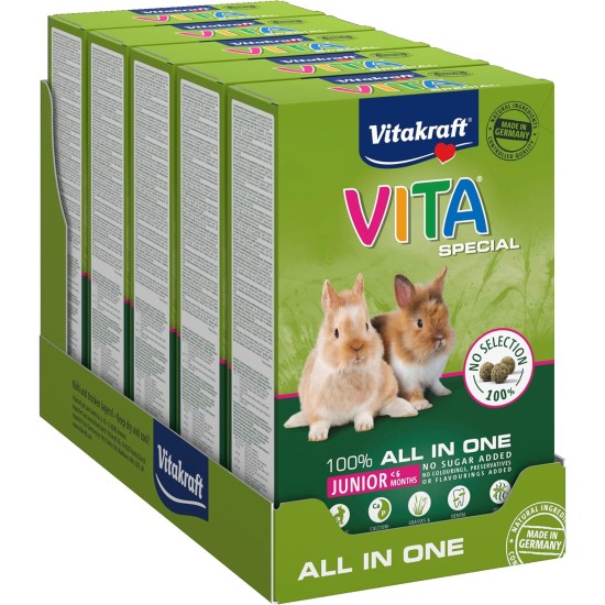 Vitakraft Vita Special Junior Dwarf Rabbit Feed for Young Dwarf Rabbits with Grasses and Herbs for Optimal Digestion, No Added Sugar and Grains (5 x 600 g) Vitakraft Vita Special Junior Dwarf Rabbit Feed for Young Dwarf Rabbits with Grasses and Herbs for Optimal Digestion, No Added Sugar and Grains (5 x 600 g)