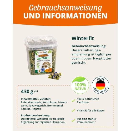Winterfit, 430 g, supplementary feed for rodents, natural rodent feed for rabbits, guinea pigs, hamsters, chinchilla & more, no artificial additives, 100% natural, species-appropriate feed Winterfit, 430 g, supplementary feed for rodents, natural rodent feed for rabbits, guinea pigs, hamsters, chinchilla & more, no artificial additives, 100% natural, species-appropriate feed