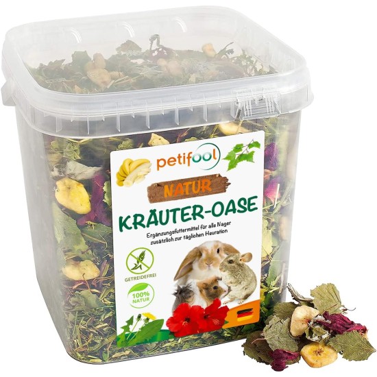 petifool Kräuter Oase (herbal oasis), 370 g, supplementary feed for rodents, natural rodent feed for rabbits, guinea pigs, hamsters, chinchilla & more, no artificial additives, 100% natural, species-appropriate feed petifool Kräuter Oase (herbal oasis), 370 g, supplementary feed for rodents, natural rodent feed for rabbits, guinea pigs, hamsters, chinchilla & more, no artificial additives, 100% natural, species-appropriate feed