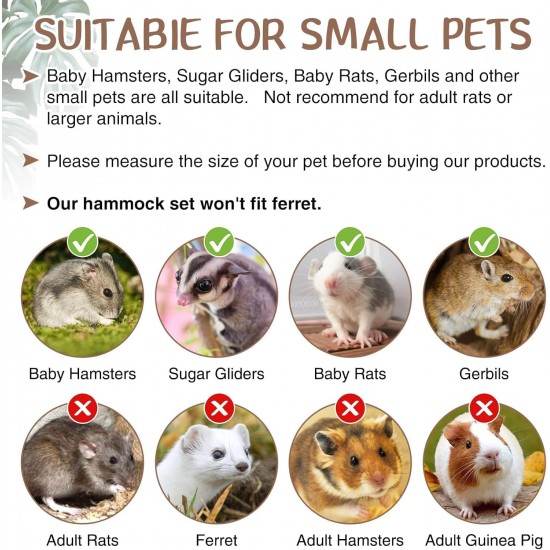5 Piece Hamster Hammock Set for Sugar Glider - Cage Accessories and Toys for Small Animals Includes Hammock, Hideout, Tunnel, Swing - Ideal for Small Hamsters, Gerbils and Sugar Gliders 5 Piece Hamster Hammock Set for Sugar Glider - Cage Accessories and Toys for Small Animals Includes Hammock, Hideout, Tunnel, Swing - Ideal for Small Hamsters, Gerbils and Sugar Gliders
