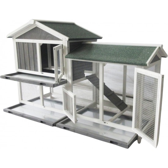 BUNNY BUSINESS The Grove Grey Double Decker Rabbit/Guinea Pig Hutch Extra Deep with Base - Grey Grove Without Cover BUNNY BUSINESS The Grove Grey Double Decker Rabbit/Guinea Pig Hutch Extra Deep with Base - Grey Grove Without Cover