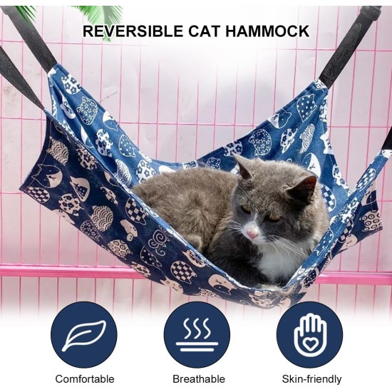 Butyeak Canvas Cat Hammock 50 x 40 cm, Double-Sided Pet Hammock, Adjustable Pet Hammock, Blue, Breathable Pet Cage Hammock, Hanging Small Animal Bed for Cats Small Dogs Butyeak Canvas Cat Hammock 50 x 40 cm, Double-Sided Pet Hammock, Adjustable Pet Hammock, Blue, Breathable Pet Cage Hammock, Hanging Small Animal Bed for Cats Small Dogs