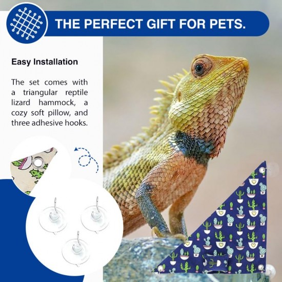 CQJ Bearded Dragon Hammock Swing for Hanging Reptile Bed Lounger with Cushion Hooks and Suction Cup for Large Small Bearded Dragons, Geckos, Lizards, Snakes (Blue, 19 x 13 inches) CQJ Bearded Dragon Hammock Swing for Hanging Reptile Bed Lounger with Cushion Hooks and Suction Cup for Large Small Bearded Dragons, Geckos, Lizards, Snakes (Blue, 19 x 13 inches)