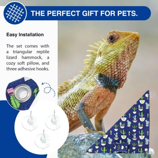 CQJ Bearded Dragon Hammock Swing for Hanging Reptile Bed Lounger with Cushion Hooks and Suction Cup for Large Small Bearded Dragons, Geckos, Lizards, Snakes (Blue, 19 x 13 inches) CQJ Bearded Dragon Hammock Swing for Hanging Reptile Bed Lounger with Cushion Hooks and Suction Cup for Large Small Bearded Dragons, Geckos, Lizards, Snakes (Blue, 19 x 13 inches)