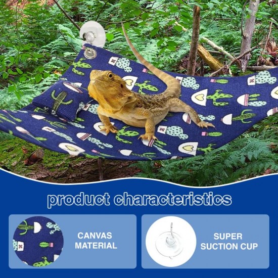 CQJ Bearded Dragon Hammock Swing for Hanging Reptile Bed Lounger with Cushion Hooks and Suction Cup for Large Small Bearded Dragons, Geckos, Lizards, Snakes (Blue, 19 x 13 inches) CQJ Bearded Dragon Hammock Swing for Hanging Reptile Bed Lounger with Cushion Hooks and Suction Cup for Large Small Bearded Dragons, Geckos, Lizards, Snakes (Blue, 19 x 13 inches)