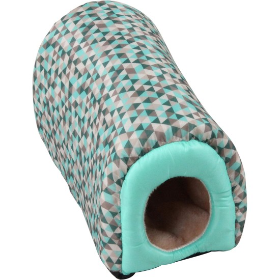 Dehner Hideout Cuddly Cave for Small Animals, Approx. 30.5 x 15 x 18 cm, Nylon/Plush, Turquoise/Grey