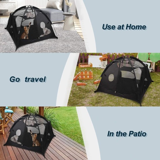 Explore Land Outdoor Pet Tent - Mesh Cat Play Tent, Portable Mesh Playhouse Enclosure for Cat, Rabbit, Puppy and Small Animals in Deck, Yard, Camping, Indoor Travel (Black Tent) Explore Land Outdoor Pet Tent - Mesh Cat Play Tent, Portable Mesh Playhouse Enclosure for Cat, Rabbit, Puppy and Small Animals in Deck, Yard, Camping, Indoor Travel (Black Tent)