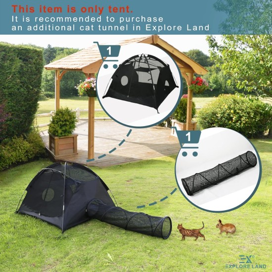Explore Land Outdoor Pet Tent - Mesh Cat Play Tent, Portable Mesh Playhouse Enclosure for Cat, Rabbit, Puppy and Small Animals in Deck, Yard, Camping, Indoor Travel (Black Tent) Explore Land Outdoor Pet Tent - Mesh Cat Play Tent, Portable Mesh Playhouse Enclosure for Cat, Rabbit, Puppy and Small Animals in Deck, Yard, Camping, Indoor Travel (Black Tent)