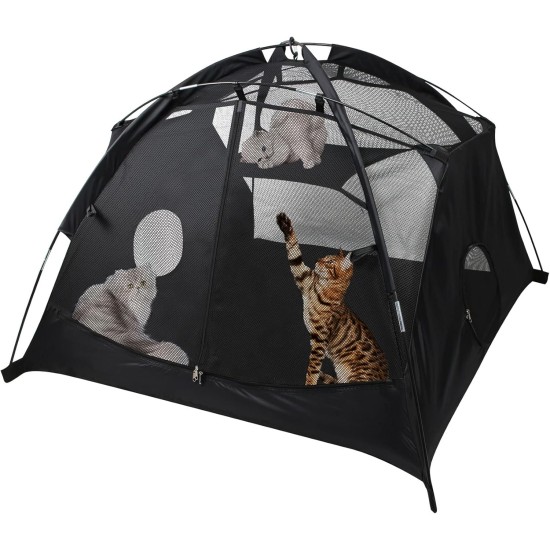 Explore Land Outdoor Pet Tent - Mesh Cat Play Tent, Portable Mesh Playhouse Enclosure for Cat, Rabbit, Puppy and Small Animals in Deck, Yard, Camping, Indoor Travel (Black Tent) Explore Land Outdoor Pet Tent - Mesh Cat Play Tent, Portable Mesh Playhouse Enclosure for Cat, Rabbit, Puppy and Small Animals in Deck, Yard, Camping, Indoor Travel (Black Tent)