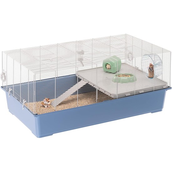 Ferplast Hamsterkäfig, Mäusekäfig MILOS Jumbo, Käfig für Hamster Mäuse, Kunststoffboden Struktur aus recyceltem Eisen, Einfache Wartung, Modulares Käfigsystem, Inklusive Zubehör, 69,5 x 46 x h 41 cm