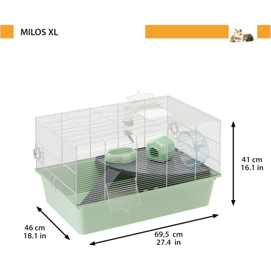 Ferplast Hamsterkäfig, Mäusekäfig MILOS Jumbo, Käfig für Hamster Mäuse, Kunststoffboden Struktur aus recyceltem Eisen, Einfache Wartung, Modulares Käfigsystem, Inklusive Zubehör, 69,5 x 46 x h 41 cm Ferplast Hamsterkäfig, Mäusekäfig MILOS Jumbo, Käfig für Hamster Mäuse, Kunststoffboden Struktur aus recyceltem Eisen, Einfache Wartung, Modulares Käfigsystem, Inklusive Zubehör, 69,5 x 46 x h 41 cm