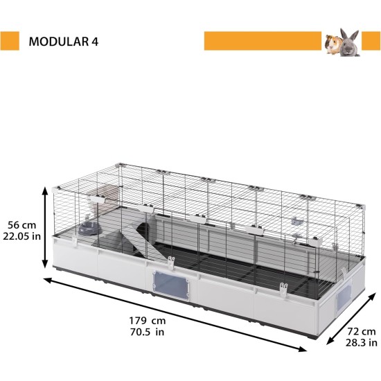 Ferplast Kaninchenkäfig, Hasenkäfig, Meerschweinchenkäfig, MODULAR 4, Modularer, erweiterbare, käfig groß, mit Zubehör, Viel Platz, 179 x 72 x h 56 cm Ferplast Kaninchenkäfig, Hasenkäfig, Meerschweinchenkäfig, MODULAR 4, Modularer, erweiterbare, käfig groß, mit Zubehör, Viel Platz, 179 x 72 x h 56 cm