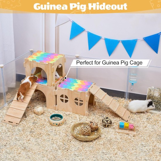 Guinea Pig Hideout Guinea Pig House with Stairs and Mats Extra Large Guinea Pig Castle Removable Hiding Place for Small Animals Wooden Guinea Pig Habitats with Multiple Doors and Guinea Pig Hideout Guinea Pig House with Stairs and Mats Extra Large Guinea Pig Castle Removable Hiding Place for Small Animals Wooden Guinea Pig Habitats with Multiple Doors and