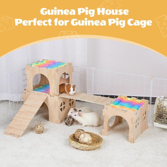 Guinea Pig Hideout Guinea Pig House with Stairs and Mats Extra Large Guinea Pig Castle Removable Hiding Place for Small Animals Wooden Guinea Pig Habitats with Multiple Doors and Guinea Pig Hideout Guinea Pig House with Stairs and Mats Extra Large Guinea Pig Castle Removable Hiding Place for Small Animals Wooden Guinea Pig Habitats with Multiple Doors and