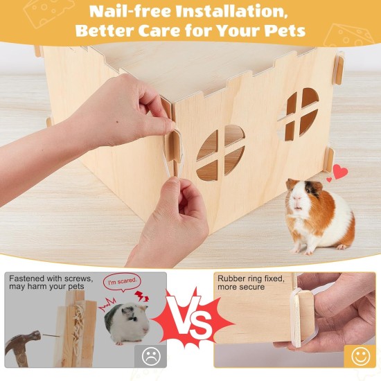 Guinea Pig Hideout Guinea Pig House with Stairs and Mats Extra Large Guinea Pig Castle Removable Hiding Place for Small Animals Wooden Guinea Pig Habitats with Multiple Doors and Guinea Pig Hideout Guinea Pig House with Stairs and Mats Extra Large Guinea Pig Castle Removable Hiding Place for Small Animals Wooden Guinea Pig Habitats with Multiple Doors and