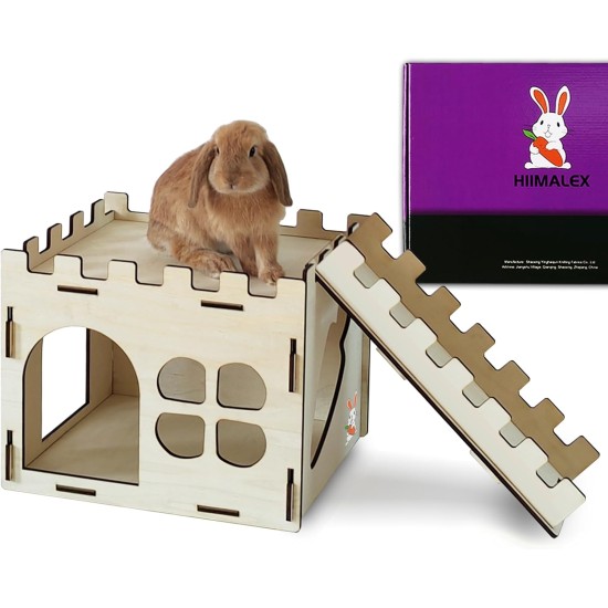 HIIMALEX Extra Large Sturdy Rabbit Castle Hideout Indoor Rabbit Playhouse with Stairs, Round Edges, Removable Habitats for Rabbits, Hedgehogs, Guinea Pigs, Chinchilla HIIMALEX Extra Large Sturdy Rabbit Castle Hideout Indoor Rabbit Playhouse with Stairs, Round Edges, Removable Habitats for Rabbits, Hedgehogs, Guinea Pigs, Chinchilla