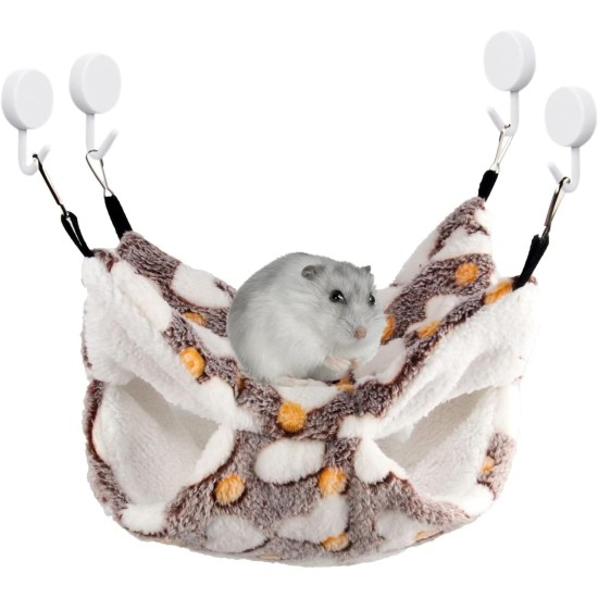 Hamster Hammock with 4 Hooks - Double Layer Pet Cage Hammock Sleeping Bag for Squirrel Hamster