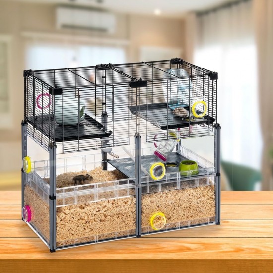 Hamsterheim, Mäusekäfig MULTIPLA HAMSTER CRYSTAL, aus Metallgitter und recyceltem Kunststoff, mit Zubehör, Modularer Hamsterheim, Mäusekäfig MULTIPLA HAMSTER CRYSTAL, aus Metallgitter und recyceltem Kunststoff, mit Zubehör, Modularer