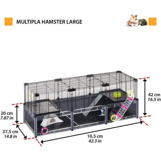 Hamsterheim, Mäusekäfig MULTIPLA HAMSTER LARGE, aus Metallgitter und recyceltem Kunststoff, mit Zubehör, Modularer Hamsterheim, Mäusekäfig MULTIPLA HAMSTER LARGE, aus Metallgitter und recyceltem Kunststoff, mit Zubehör, Modularer