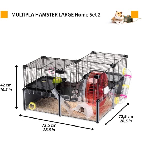 Hamsterheim, Mäusekäfig MULTIPLA HAMSTER LARGE, aus Metallgitter und recyceltem Kunststoff, mit Zubehör, Modularer Hamsterheim, Mäusekäfig MULTIPLA HAMSTER LARGE, aus Metallgitter und recyceltem Kunststoff, mit Zubehör, Modularer