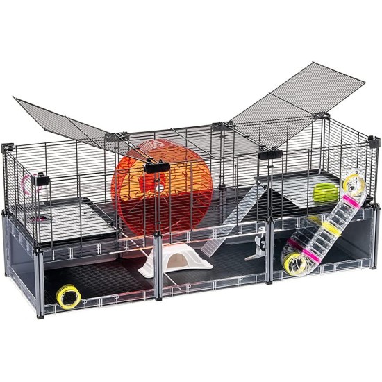 Hamsterheim, Mäusekäfig MULTIPLA HAMSTER LARGE, aus Metallgitter und recyceltem Kunststoff, mit Zubehör, Modularer Hamsterheim, Mäusekäfig MULTIPLA HAMSTER LARGE, aus Metallgitter und recyceltem Kunststoff, mit Zubehör, Modularer